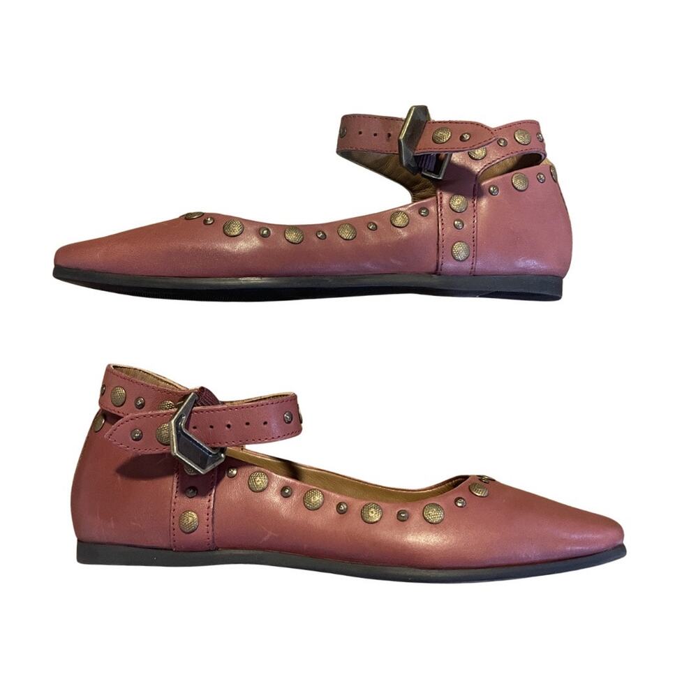 Free People Mystic Mary Jane Leather Flats Ankle Strap Studded Details SZ 8 NWOB